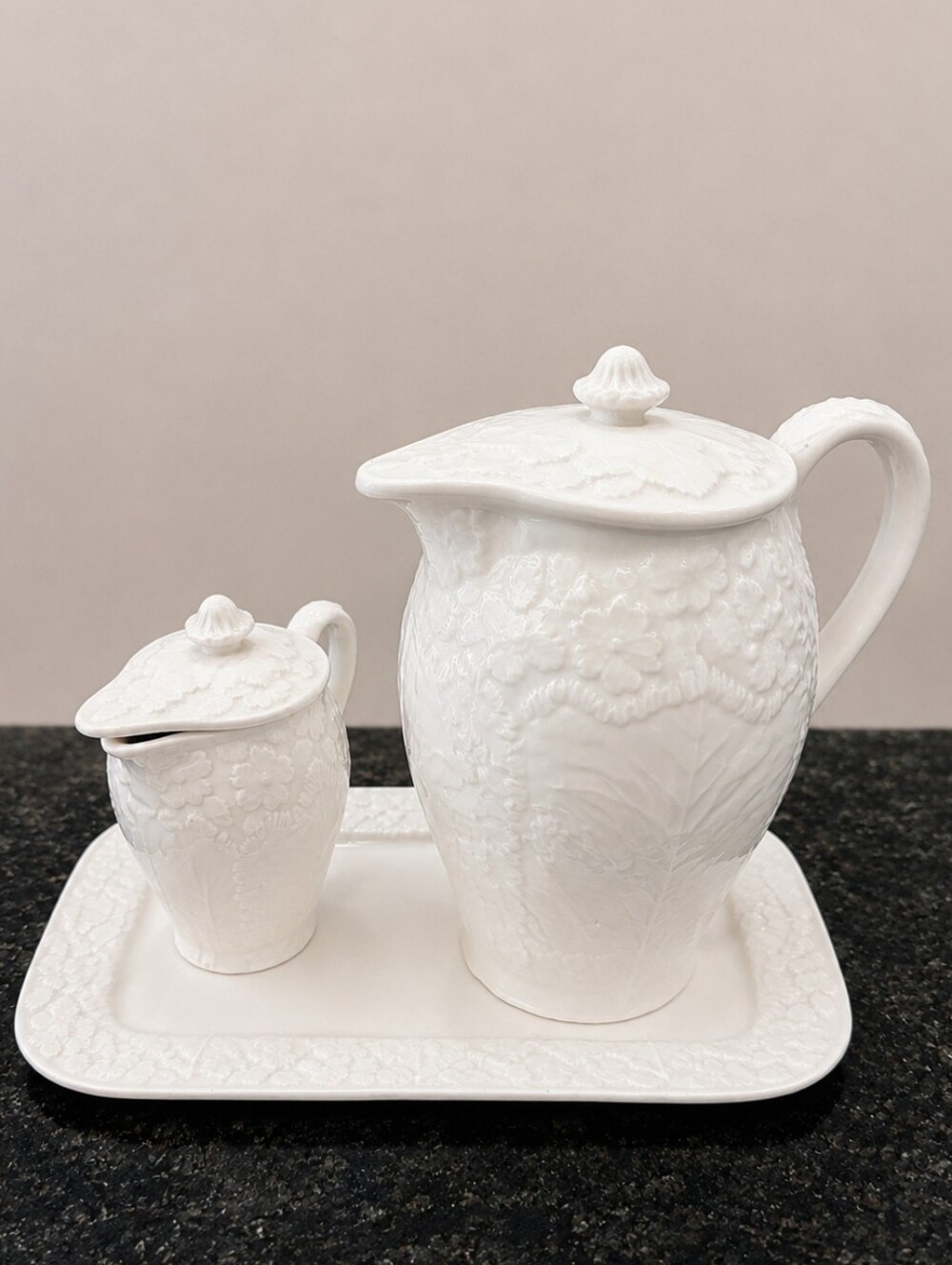 Vintage Ferncroft Japan embossed white ceramic serving set Arts & Crafts Tea
